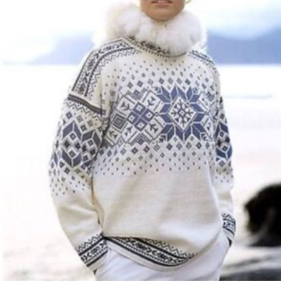 Dale of Norway Off White & Blue Fair Isle Pure New Wool Sweater Men’s/Womens - Picture 1 of 12
